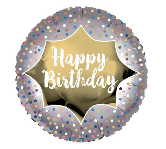 BDAY SATIN GOLD BURST 18" MYLAR