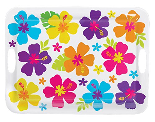 HIBISCUS WHITE HANDLE TRAY