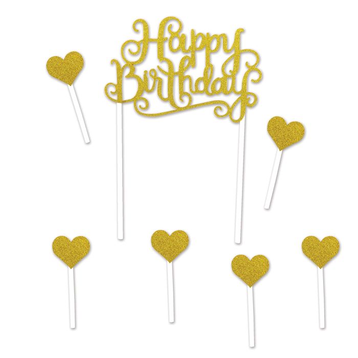 HAPPY BIRTHDAY CAKE TOPPER GOLD