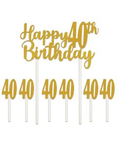 HAPPY 40TH BIRTHDAY CAKE TOPPER GOLD