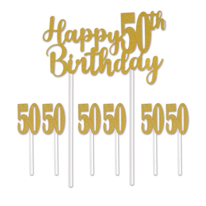 HAPPY 50TH BIRTHDAY CAKE TOPPER GOLD