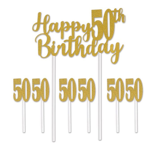 HAPPY 50TH BIRTHDAY CAKE TOPPER GOLD