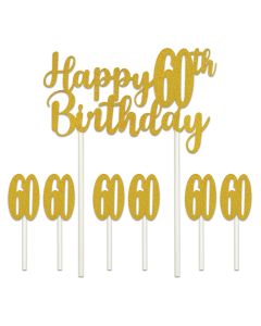 HAPPY 60TH BIRTHDAY CAKE TOPPER GOLD
