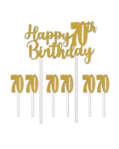 HAPPY 70TH BIRTHDAY CAKE TOPPER GOLD