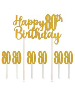 HAPPY 80TH BIRTHDAY CAKE TOPPER GOLD