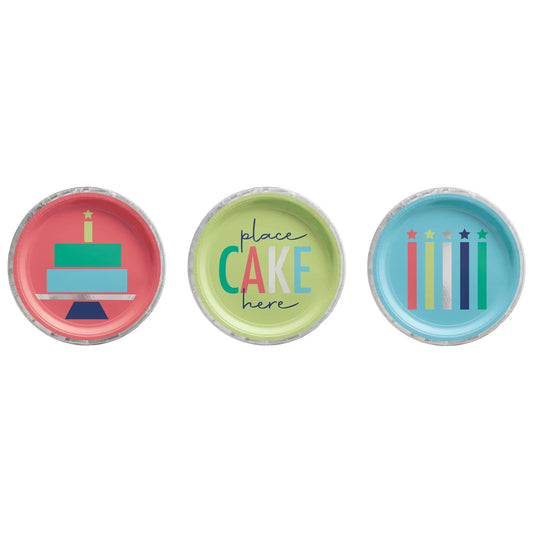 MODERN BDAY HS CAKE 7" PLATES ASST