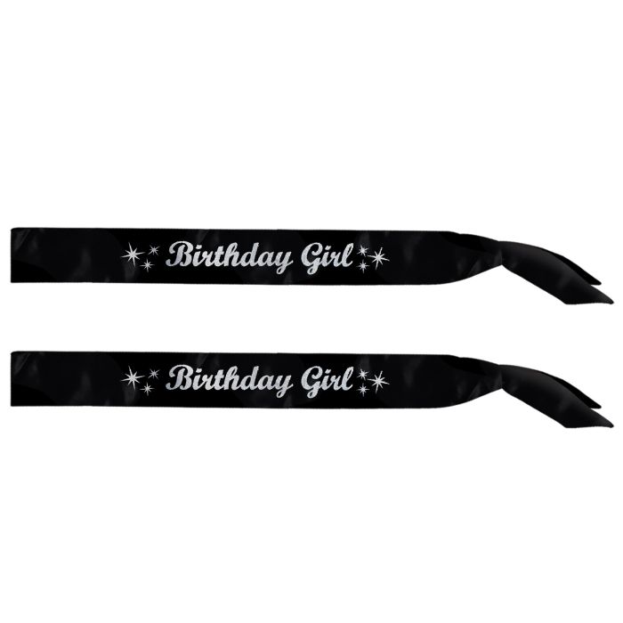 GLITTERED BDAY GIRL SATIN SASH SILVER