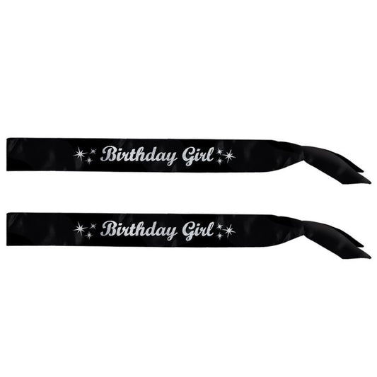 GLITTERED BDAY GIRL SATIN SASH SILVER