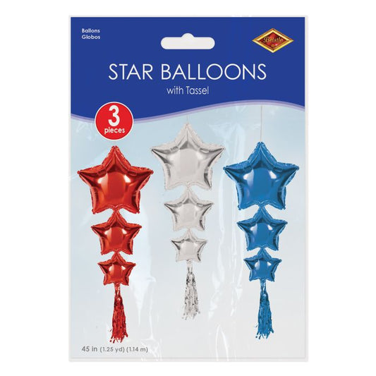 R/S/B STAR BALLOONS W/ TASSLE - AIRFILLED