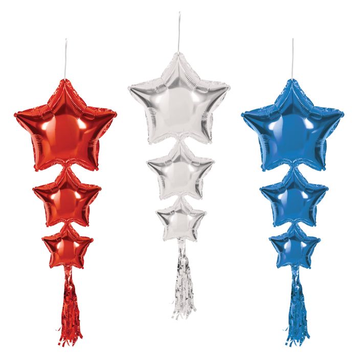 R/S/B STAR BALLOONS W/ TASSLE - AIRFILLED