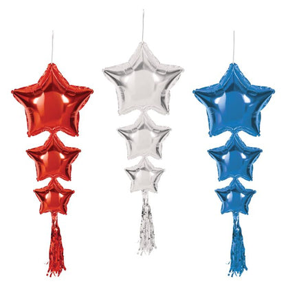 R/S/B STAR BALLOONS W/ TASSLE - AIRFILLED