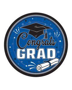 CONGRATS GRAD 9" PPR PLATES 18CT BLUE
