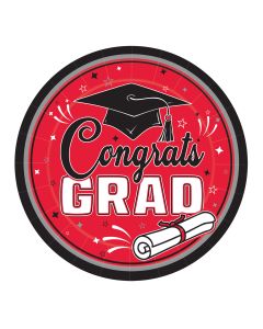 CONGRATS GRAD 9" PPR PLATES 18CT RED