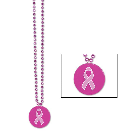 BEADS W/ PINK RIBBON MEDALLION