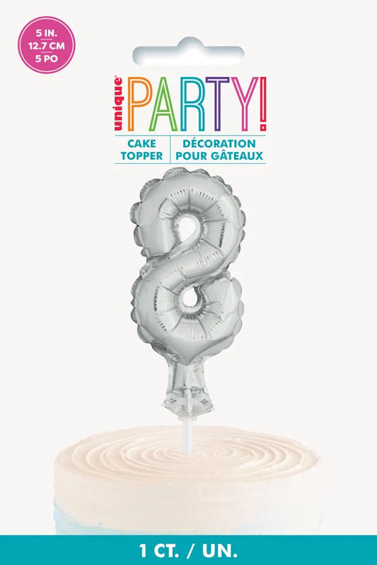 SILVER #8 BALLOON CAKE TOPPER
