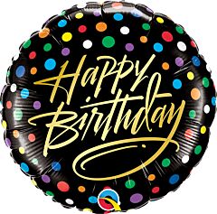 BDAY GOLD SCRIPT W DOTS 18" MYLA