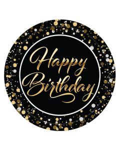 HAPPY BIRTHDAY BLK/GLD 9" PPR PLATES