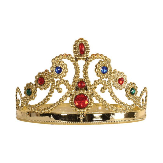 PLASTIC JEWELED QUEENS TIARA GOLD
