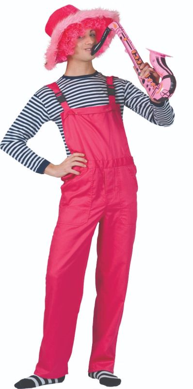NEON BIB OVERALLS PINK ADULT LARGE