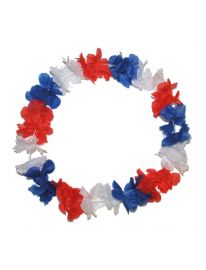 RED WHITE AND BLUE FLOWER LEI