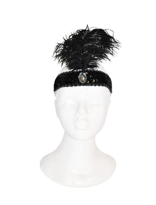FLAPPER HB SEQUIN W/ FEATHERS BLK