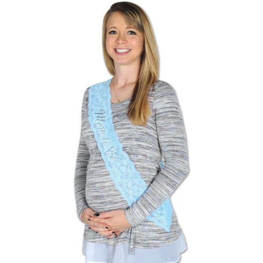 MOM TO BE LACE SASH BLUE