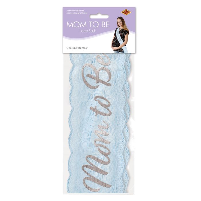MOM TO BE LACE SASH BLUE