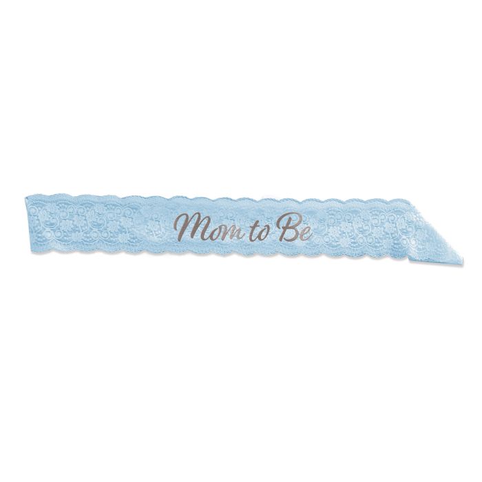 MOM TO BE LACE SASH BLUE