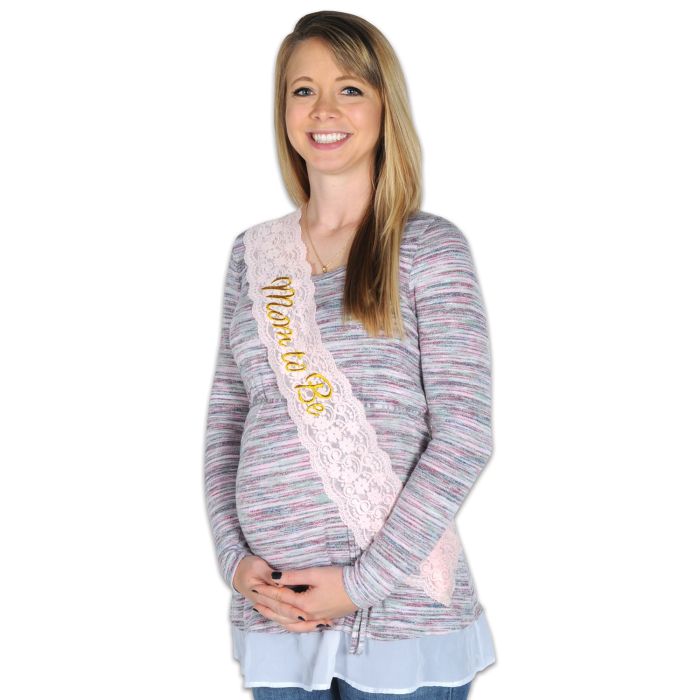 MOM TO BE LACE SASH PINK