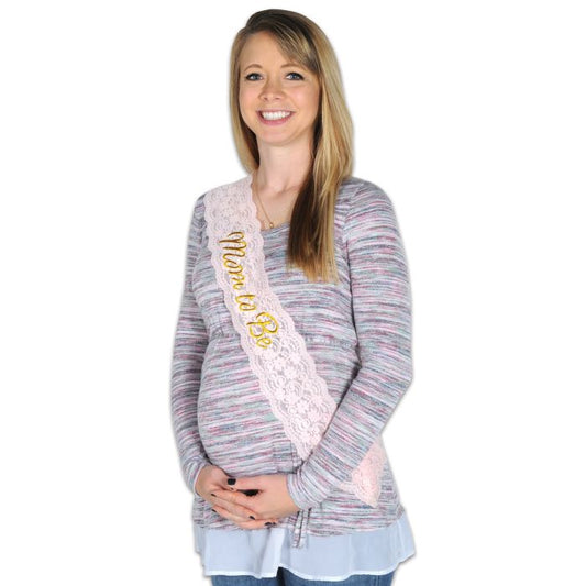 MOM TO BE LACE SASH PINK