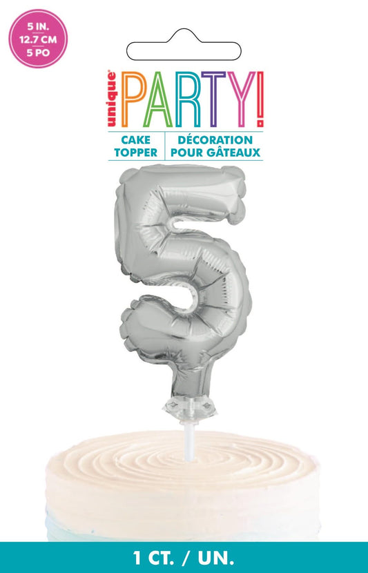SILVER #5 BALLOON CAKE TOPPER