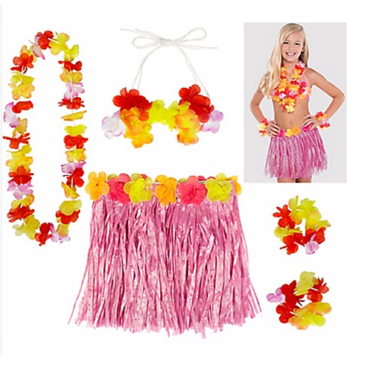 HULA SKIRT W/ ACCESSORIES PINK CHILD