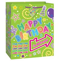 GREEN NEON BDAY LARGE GIFT BAG