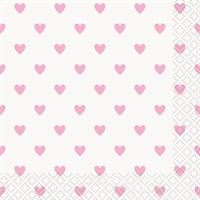 PINK HEARTS BABY BEVERAGE NAPKINS 16CT
