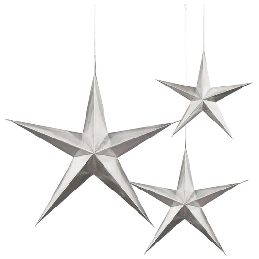 SILVER HANGING 3D STARS