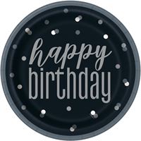 GLITZ BLK/SLV HBD 9" PPR PLATE 8CT