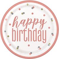 GLITZ RS GLD HBD 9" PPR PLATE 8CT