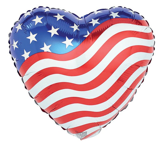 PATRIOTIC FLAG HEART SHP 18" MYLAR