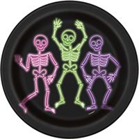 NEON LIGHTS SKELETON 9" PPR PLATE 8CT