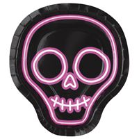 NEON LIGHTS SKELETON SHP PLATE 8CT