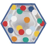 HAPPY BDAY DOTS 8.25 HEX PPR PLATE 8CT