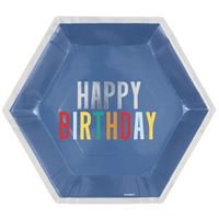 HAPPY BDAY DOTS 9.25 HEX PPR PLATE 8CT