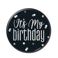 GLITZ BLK/SLV ITS MY BDAY BADGE