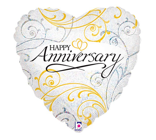HAPPY ANNIVERARY HOLO HEART 18" MYLAR
