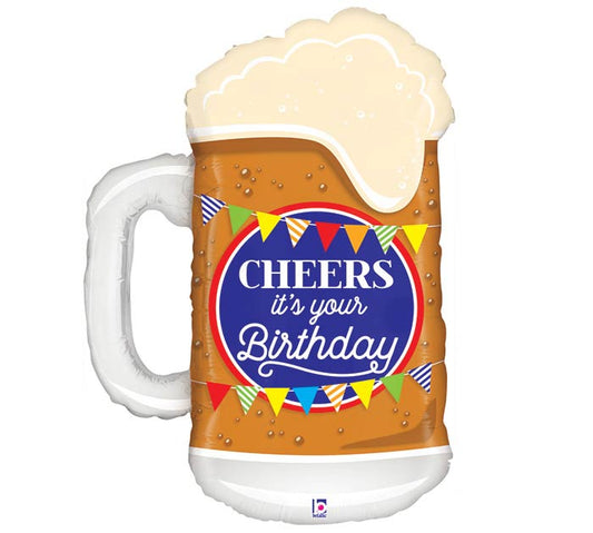 CHEERS BDAY BEER SHAPE 34" MYLAR