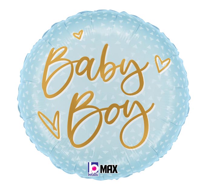 SATIN BABY BOY GOLD SCRIPT 18" MYLAR