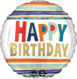HBD LETTERS & STRIPES 18" MYLAR