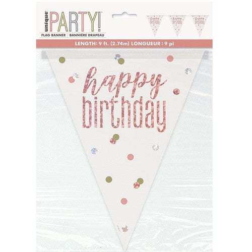 GLITZ ROSE GOLD PL FLAG BANNER HBD