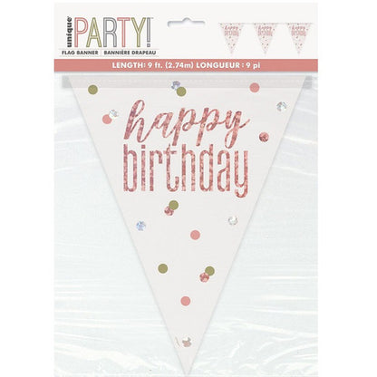 GLITZ ROSE GOLD PL FLAG BANNER HBD