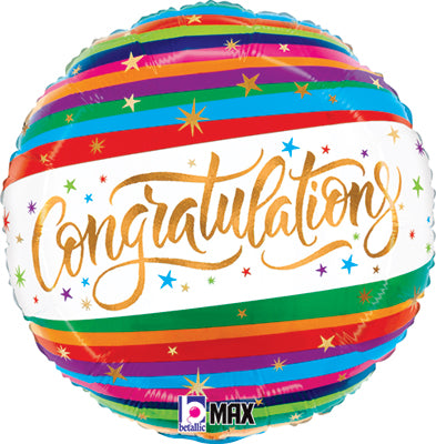 CONGRATULATIONS FUN STRIPES 18" MYLAR